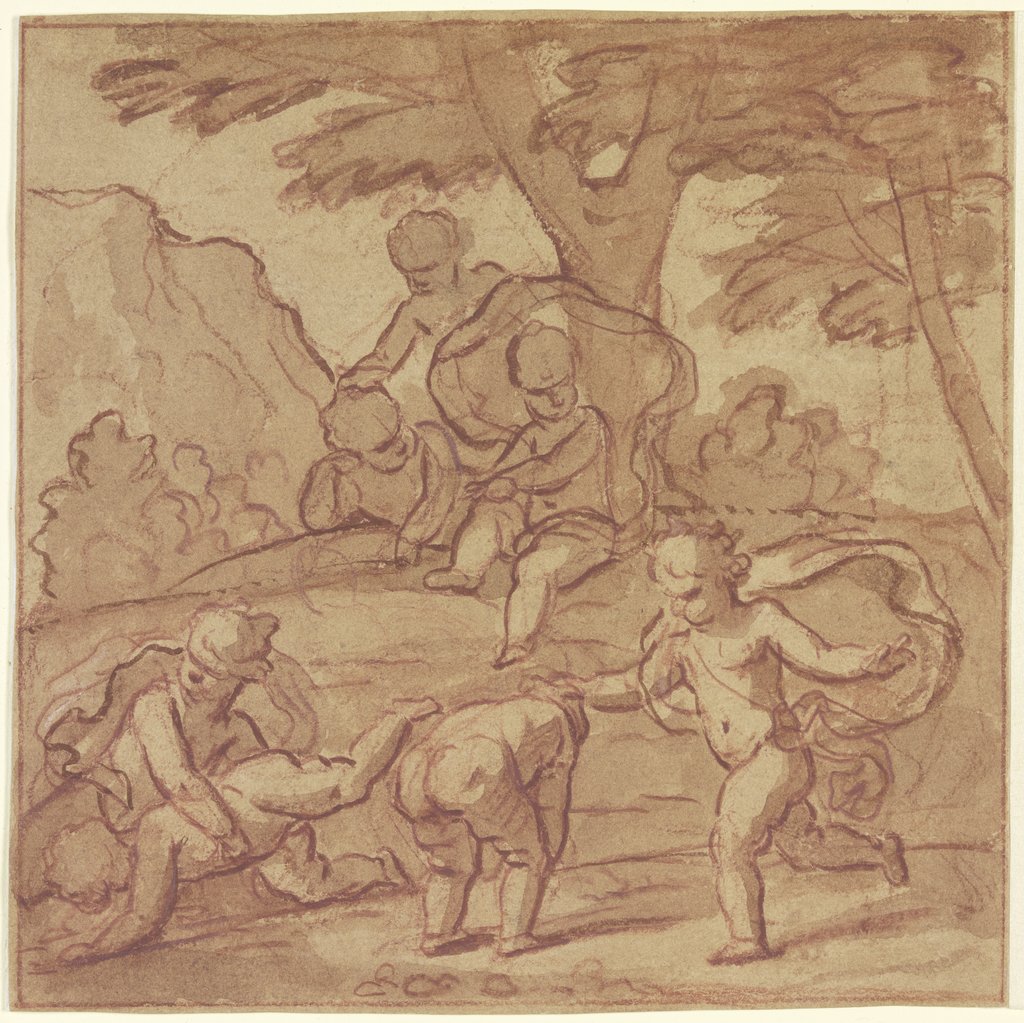 Bockspringende Kinder unter einem Baum, Nicolas Poussin;   ?