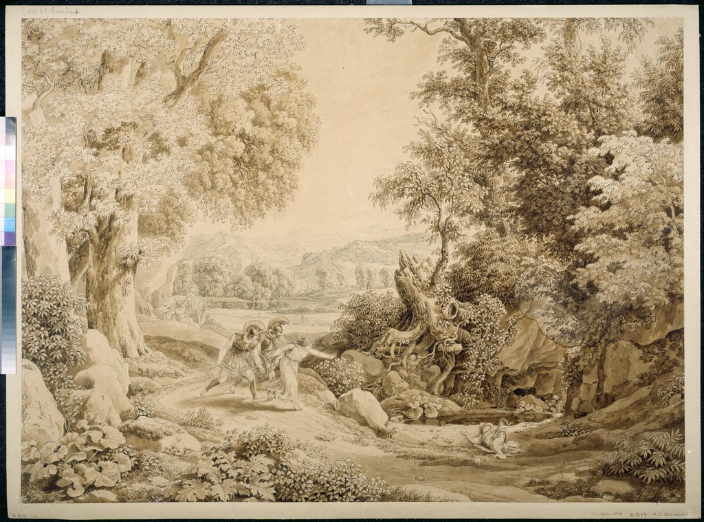 Heroische Landschaft mit dem Tod des Opheltes beim Zuge der Sieben gegen Theben, Johann Christian Reinhart