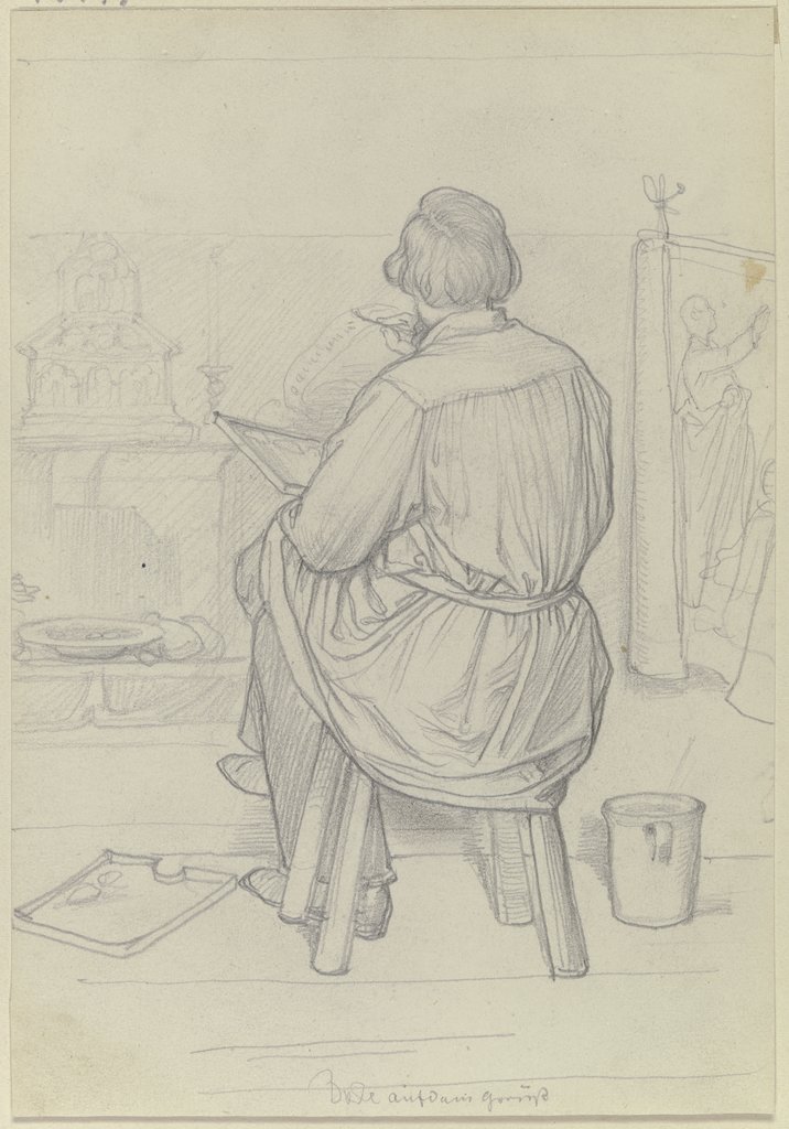 Der Maler Leopold Bode als Rückenfigur sitzend bei der Arbeit, Wilhelm Amandus Beer