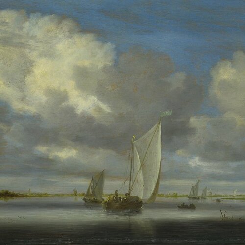 Fischer- und Segelboote unter weitem Himmel, Salomon van Ruysdael