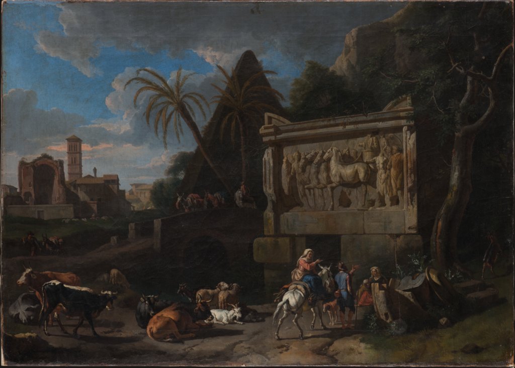 Landscape with Ancient Ruins, a Resting Flock in the Front, Pieter van Bloemen