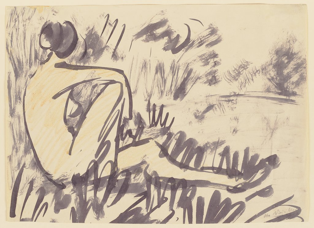 Nacktes Mädchen, am Wasser sitzend, Otto Mueller