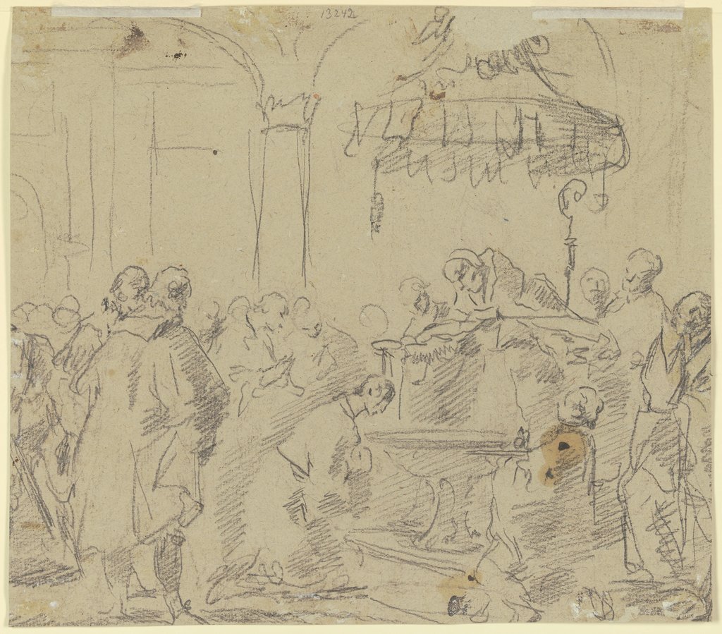 Ein junger Mann vor einem Altar oder einer Kanzel kniend (Die Taufe des Heiligen Augustinus?), Gaspare Diziani, Giuseppe Diziani