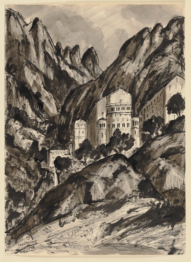 Der Berg Montserrat mit dem Benediktinerkloster Santa Maria de Montserrat, Hermann Lismann