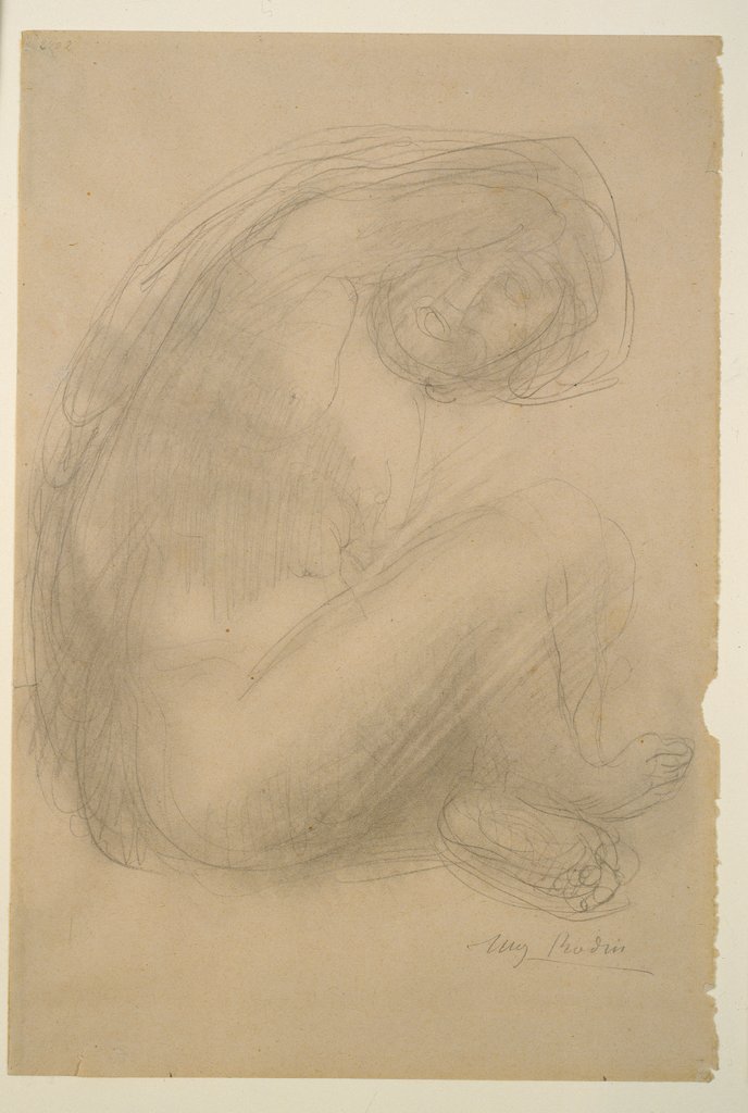 Frau im Schneidersitz mit über den Kopf geschlagenem Arm, Auguste Rodin