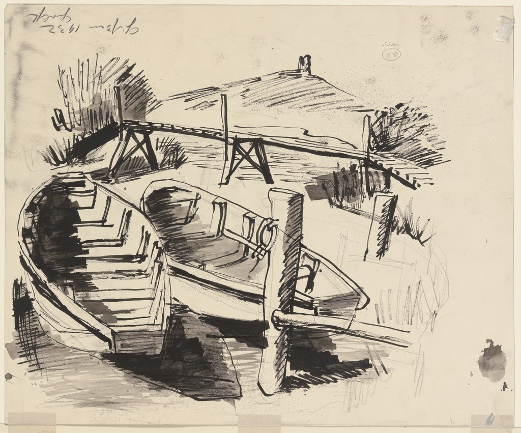 Zwei Boote am Ufer eines Flusses, Theo Garve
