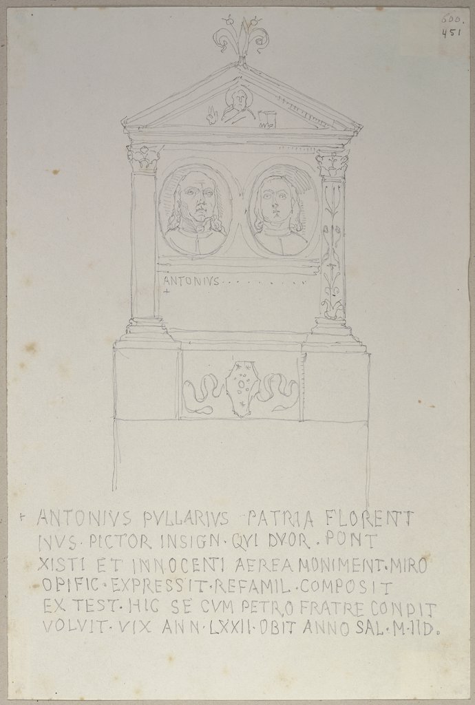 Grabmonument der Brüder Antonio und Piero Pollaiuolo in San Pietro in Vincoli in Rom, Johann Anton Ramboux, nach Luigi Capponi