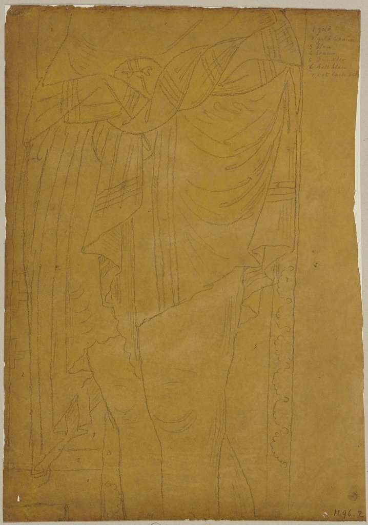 Detail eines Kruzifixes auf Holz in einer der Seitenkapellen von Santa Maria degli Angeli in San Francesco in Assisi, Johann Anton Ramboux, nach Giunta Pisano