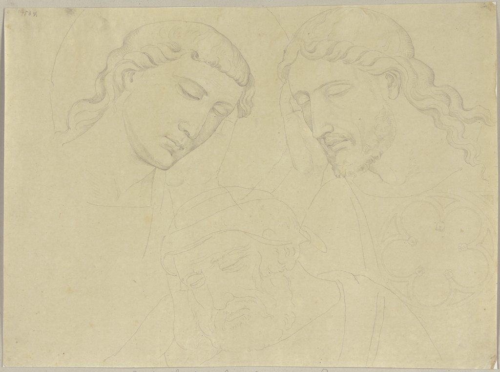 Kopfstudien aus einer Kapelle des Klosters San Francesco in Pisa, Johann Anton Ramboux, nach Taddeo Gaddi