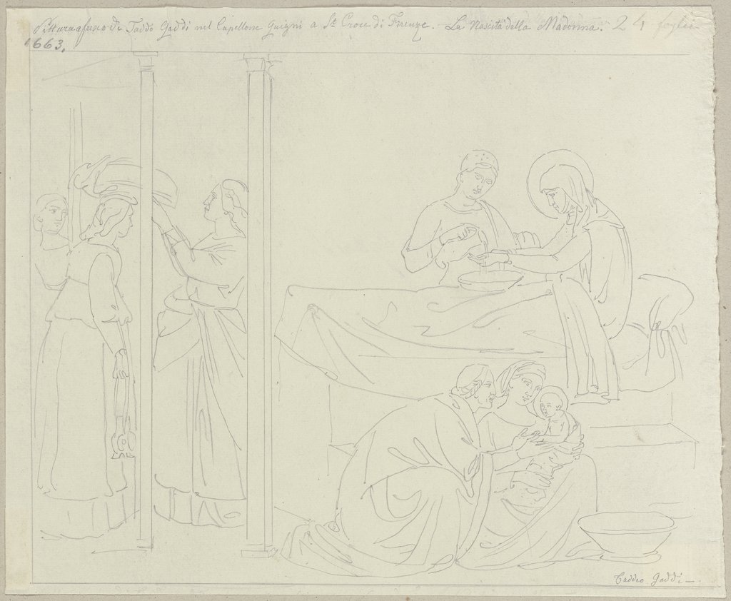 Eine Darstellung der Geburt Marias aus der Cappella Giugni der Santa Croce in Florenz, Johann Anton Ramboux, nach Taddeo Gaddi