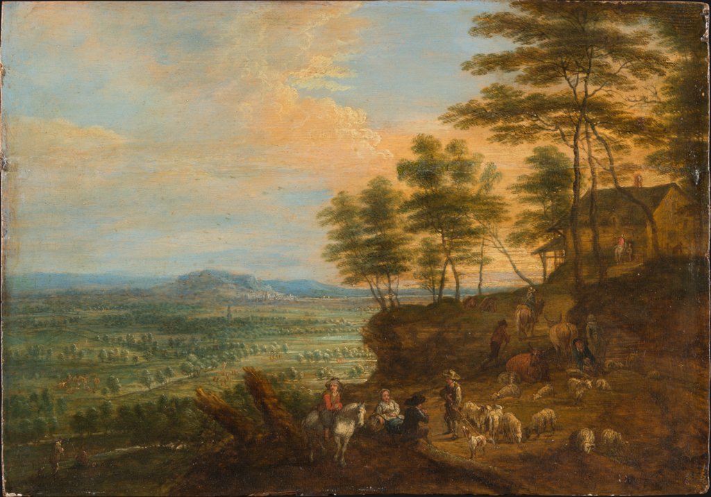Landscape with Herd of Cattle before a Panoramic View, Lucas van Uden;  workshop