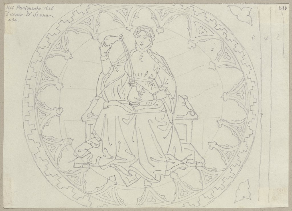 Nach den vier Kardinaltugenden im Mosaikboden im Dom von Siena, die Mäßigung darstellend, Johann Anton Ramboux, nach Martino di Bartolomeo
