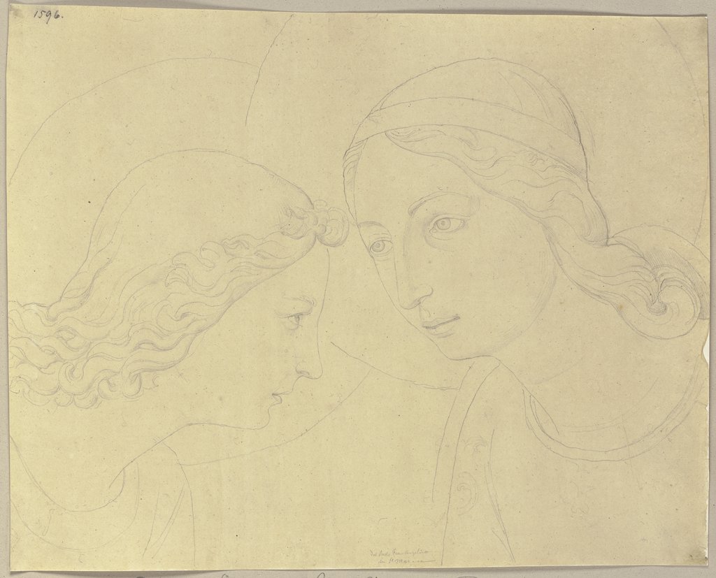 Die Köpfe Gabriels und Marias aus der Verkündigung Fra Angelicos in San Marco zu Florenz, Johann Anton Ramboux, nach Fra Angelico