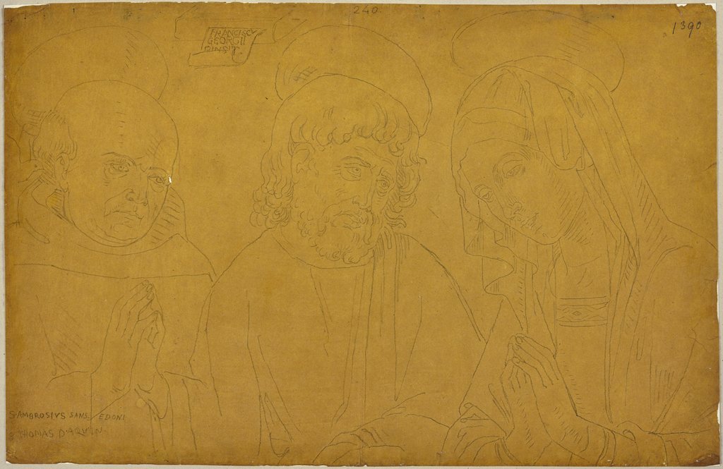 Nach einer Tafel von Francesco di Giorgio Martini, Maria sowie Thomas von Aquin und Ambrosius von Mailand darstellend, Johann Anton Ramboux, nach Francesco di Giorgio Martini