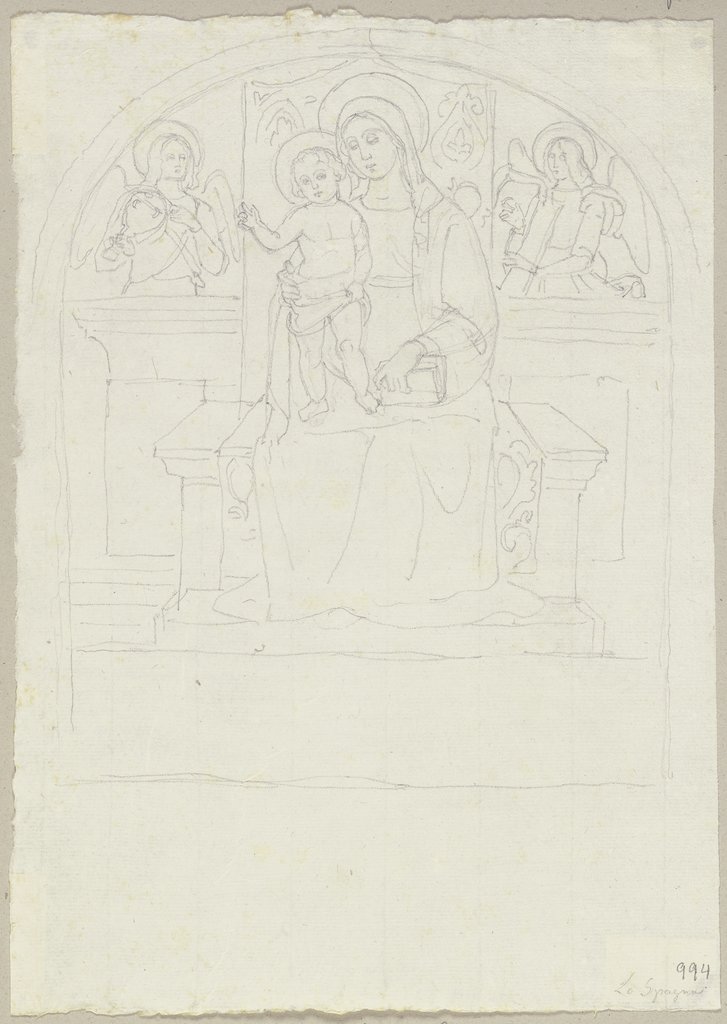 Die thronende Madonna mit Kind zwischen zwei Engeln, Johann Anton Ramboux, Art des and nach Lo Spagna