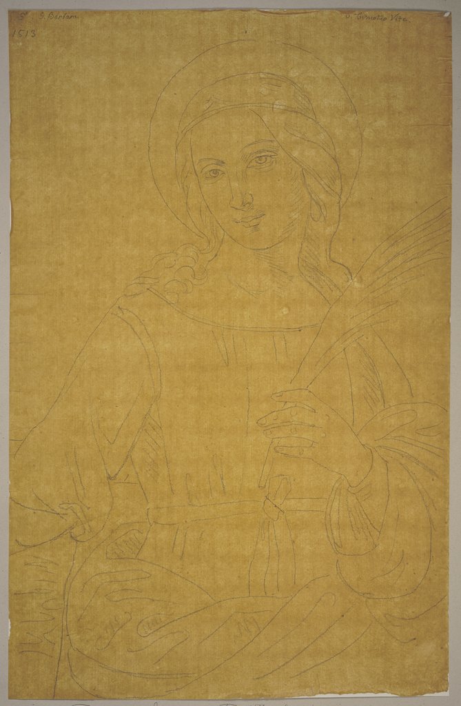 Heilige Barbara, Detail aus einem Gemälde von Timoteo Viti bei den Frati Zoccolanti (Convento di San Francesco?) bei Urbino, Johann Anton Ramboux, nach Timoteo Viti