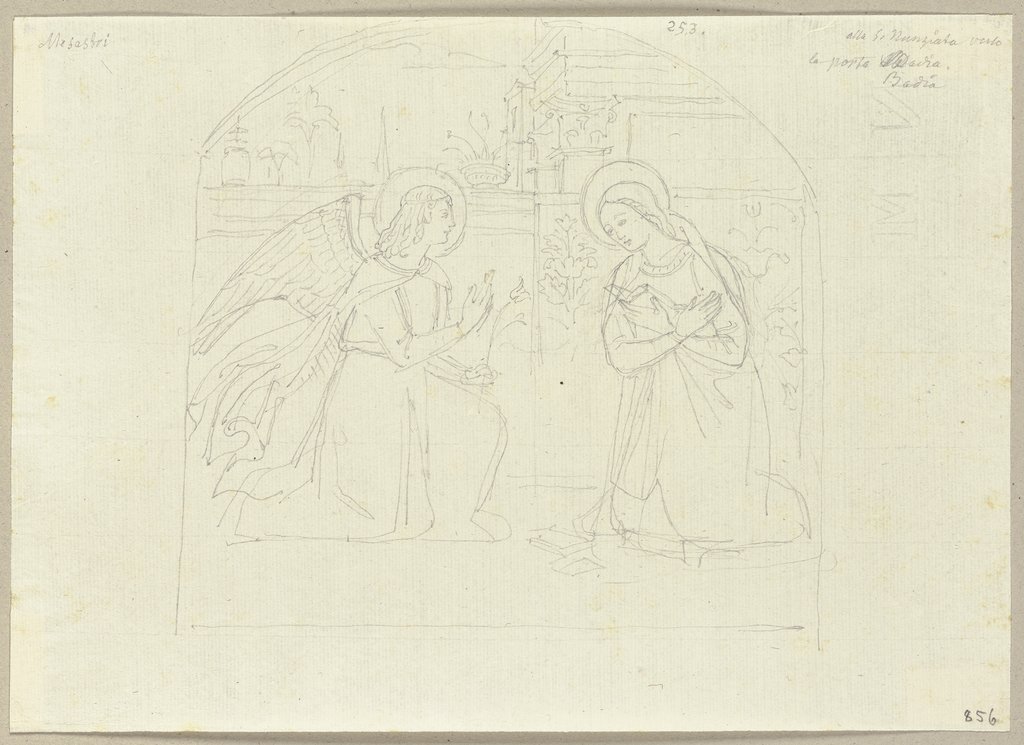 Verkündigung, nach einem Werk von Pierantonio Mezzastris über einem Klostertor in Foligno, Johann Anton Ramboux, nach Pierantonio Mezzastris