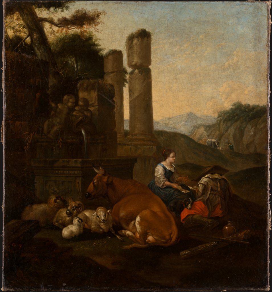 Hirtenpaar bei einem Brunnen, Theodor Roos
