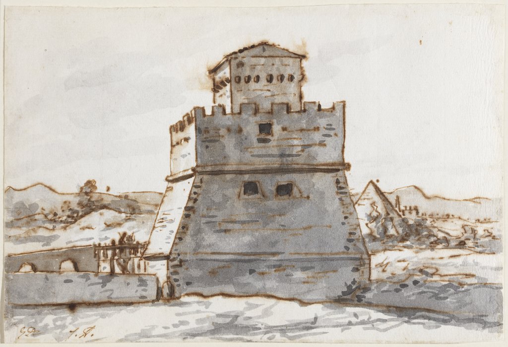 Landschaft mit Festungsturm in der Umgebung von Rom, Jacques-Louis David