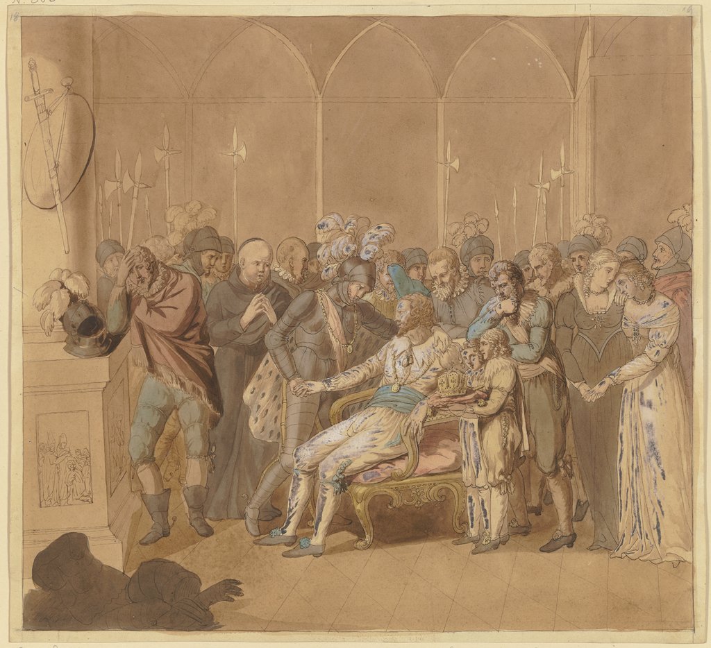 König Günther versöhnt sich 1349 auf dem Sterbebette mit seinem Gegenkönig Karl IV., Joseph Nicolaus Peroux