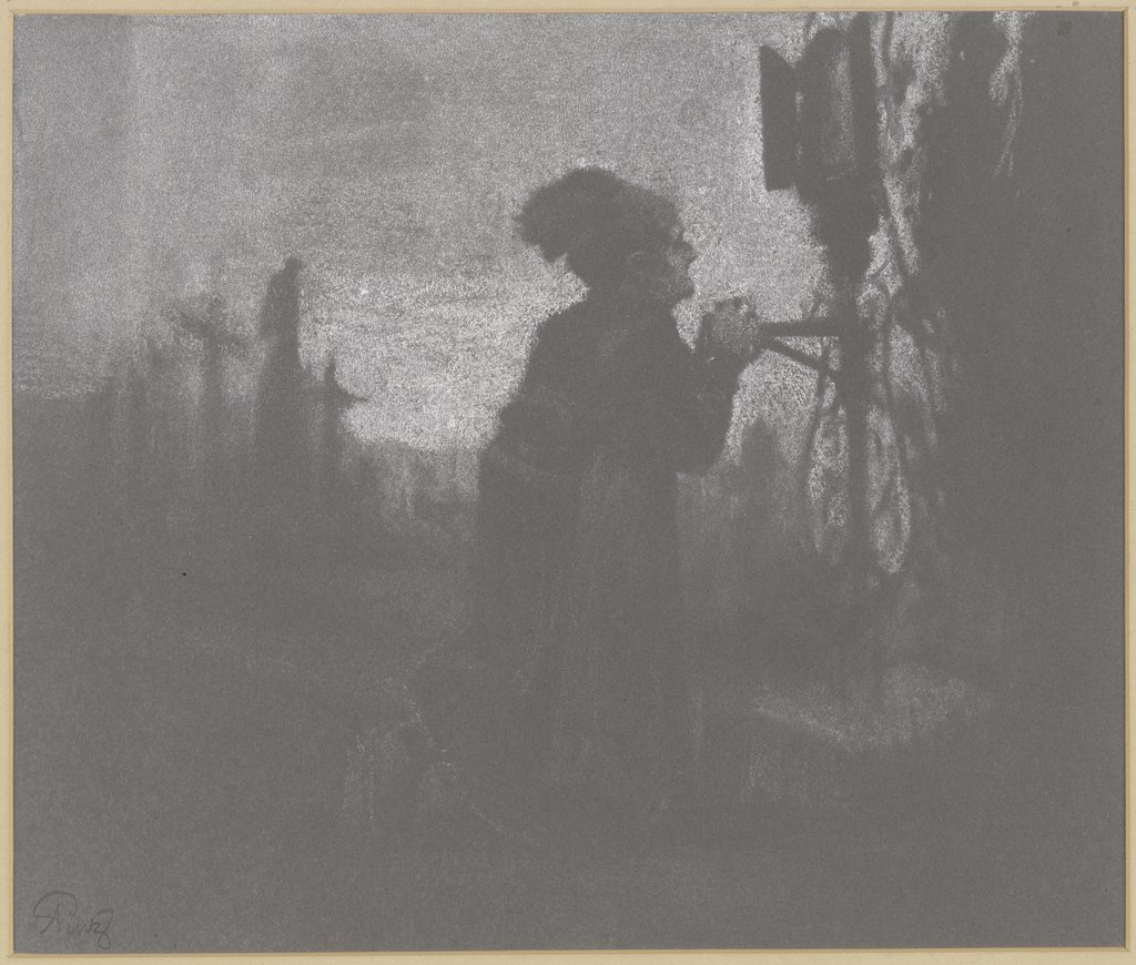 Alte Frau im Gebet kniend auf einem Friedhof, Alois Johann Penz
