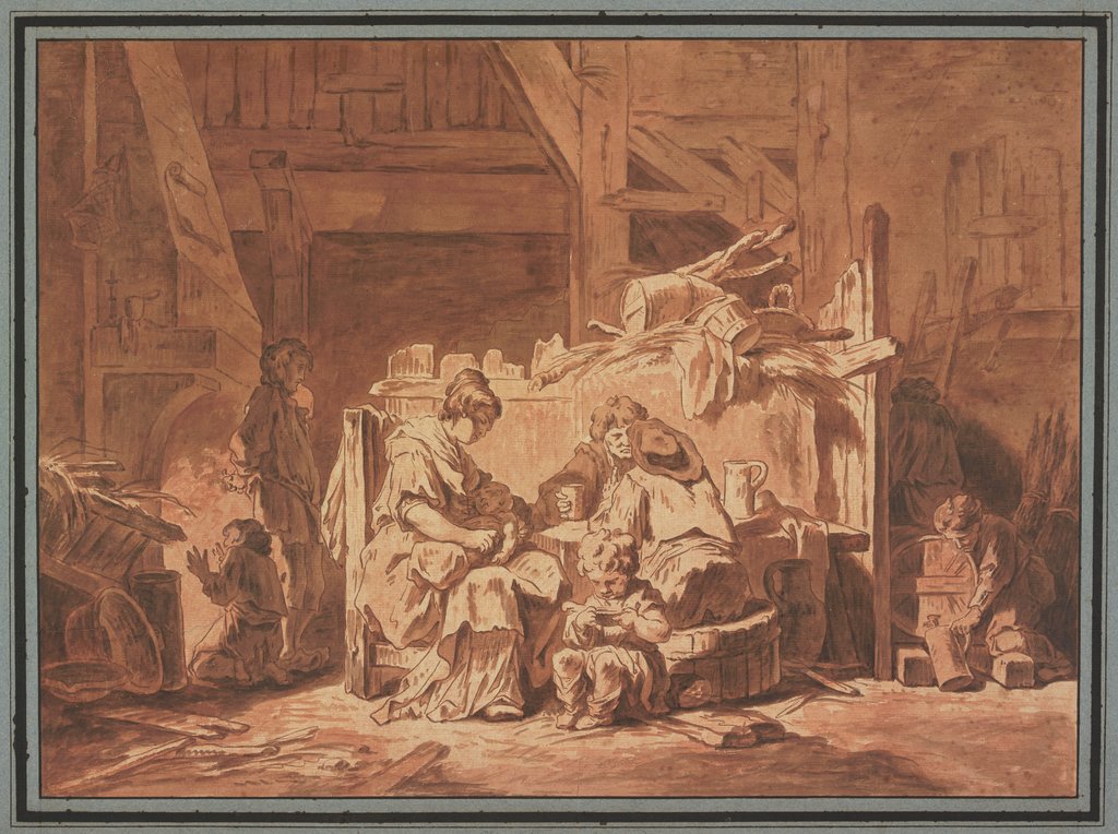 Familienszene im Inneren eines Bauernhauses, Jacques François Amand
