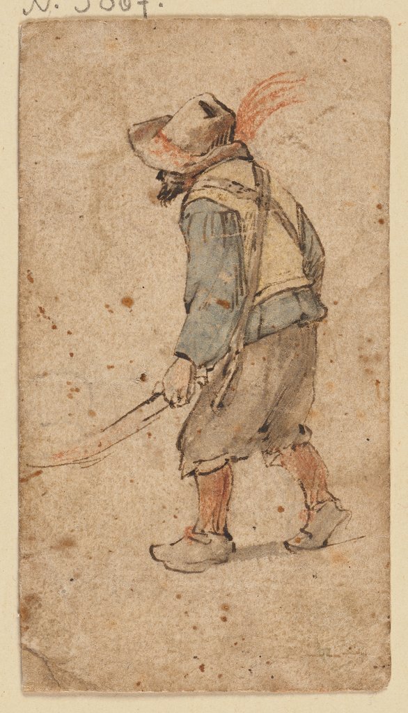 Bauer in der Haltung eines Mannes, der einen Schubkarren führt, Hendrick Avercamp