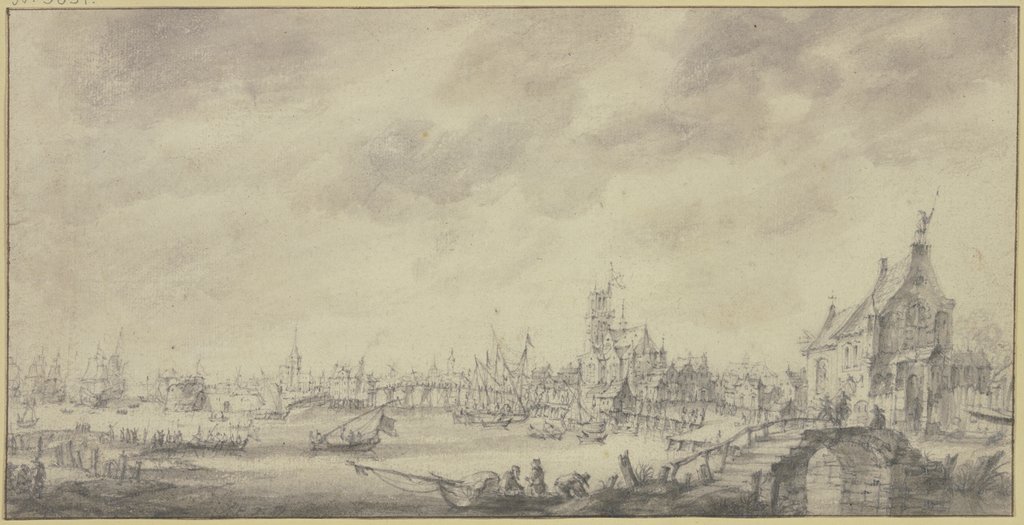 Seehafen mit vielen Schiffen belebt, A. van Beerestraaten;   ?