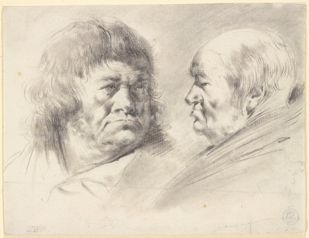Zwei Köpfe alter Männer, en face und im Profil nach links, Jean-Jacques de Boissieu