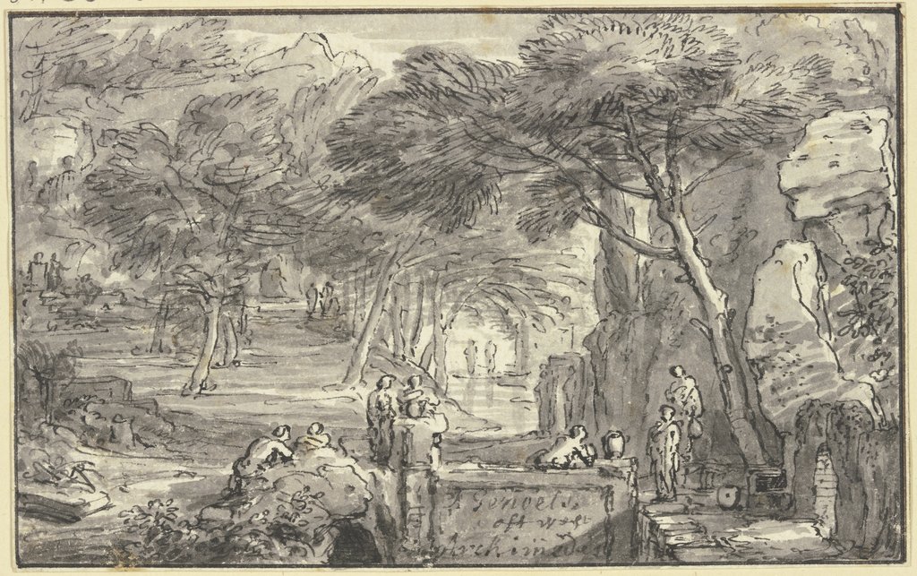 In einem Hain bei einem Brunnen viele Figuren, Abraham Genoels d. J.