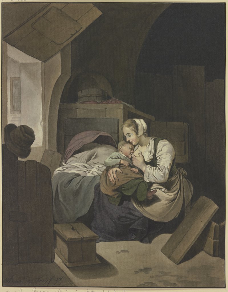 Interieur mit stillender Mutter, Aletta de Freij, nach Cornelis Pietersz. Bega