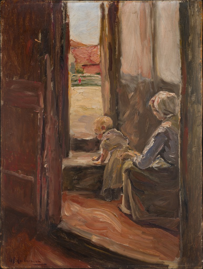 Der erste Schritt (Mutter und Kind, kleine Skizze), Max Liebermann