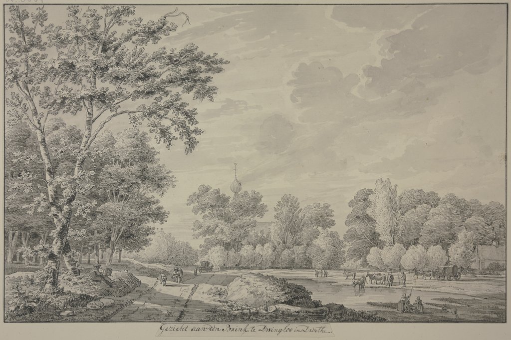 Gezicht aan den Brink te Dwingloo in Drenthe, Abraham de Haen d. J.