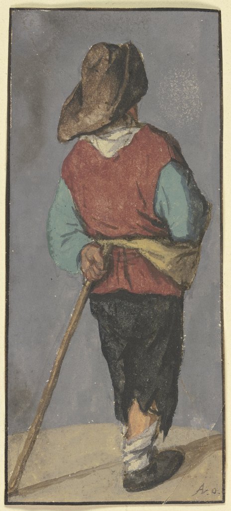 Stehender Hirte von hinten, sich auf seinen Stab stützend, Adriaen van Ostade, Cornelis Dusart