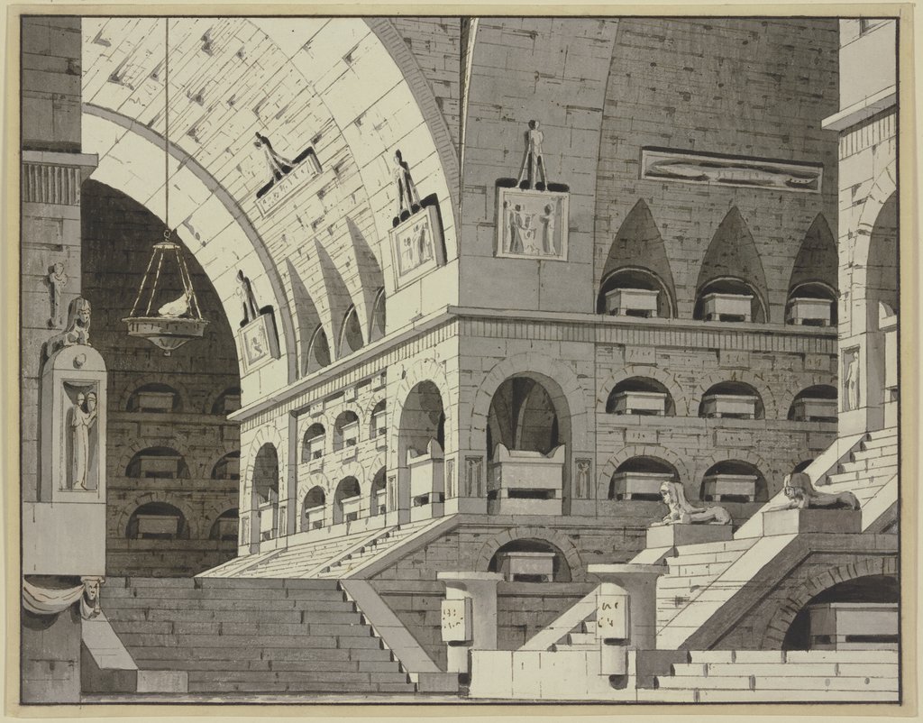 Ägyptisches Grabgewölbe mit vielen Sarkophagen, Giorgio Fuentes