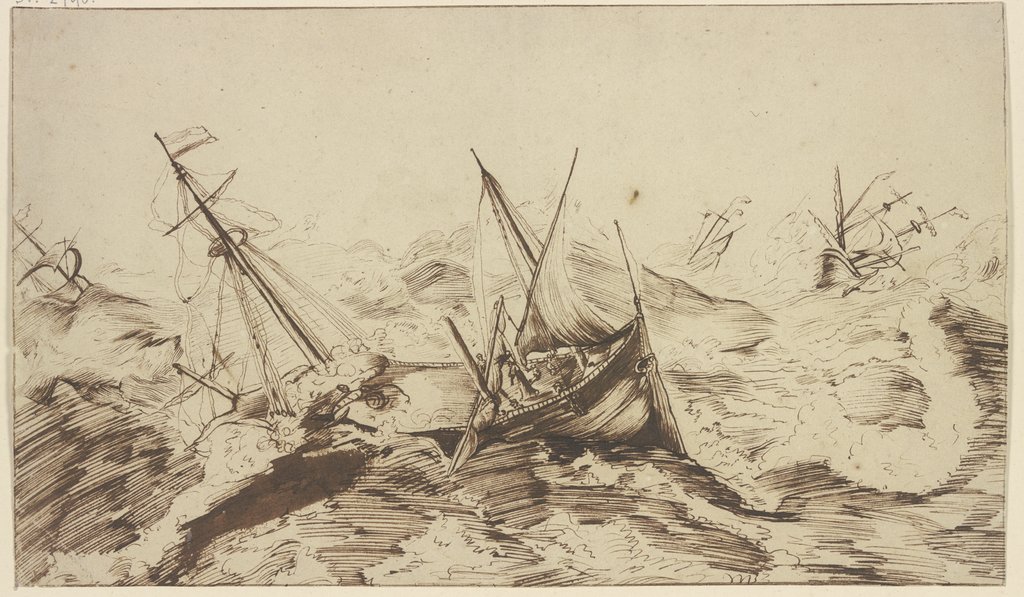 Seesturm, vier Schiffe in Gefahr, Willem van de Velde d. J.