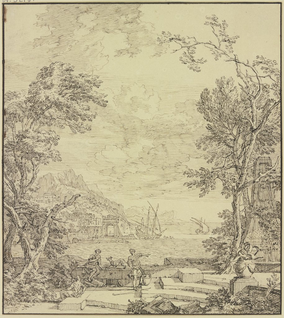 Terrasse am Meer, rechts ein Brunnen, Isaac de Moucheron