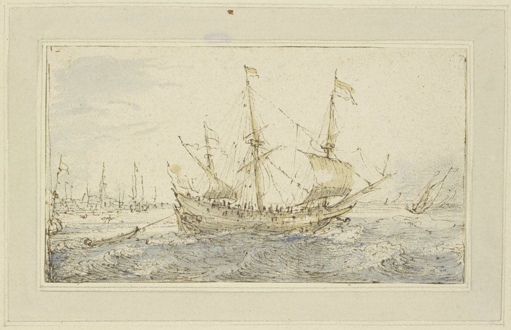 Schiffe auf See, im Hintergrund eine Hafenstadt, Cornelis Claesz. van Wieringen;   zugeschrieben