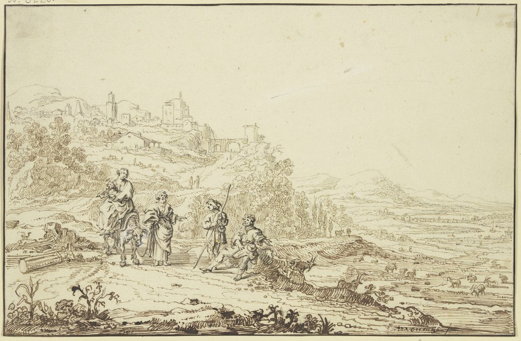 Landschaft mit Hirten und der Flucht nach Ägypten, Pieter Moninckx