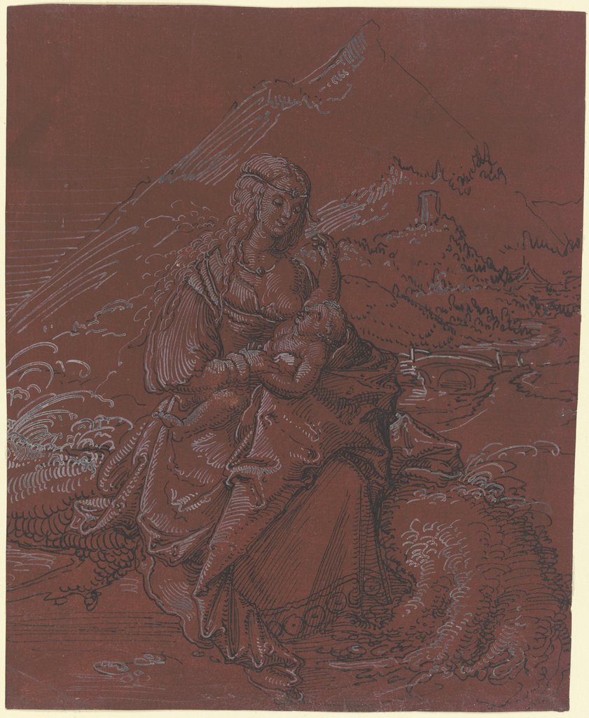 Madonna lactans in einer Landschaft, Süddeutsch, 16. Jahrhundert, Monogrammist I über dem Schäufelchen