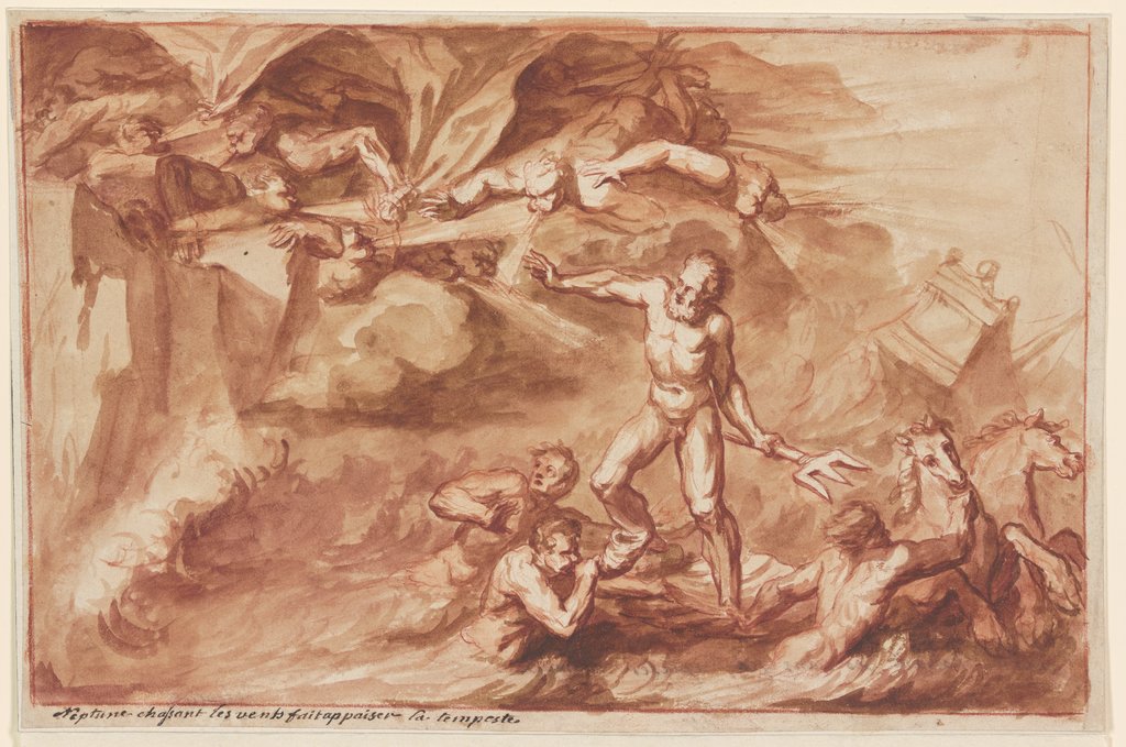 Neptune chassant les vents fait apaiser la tempeste, Unbekannt, 18. Jahrhundert, nach Anne Claude Philippe de Caylus, nach Jean-Antoine Watteau