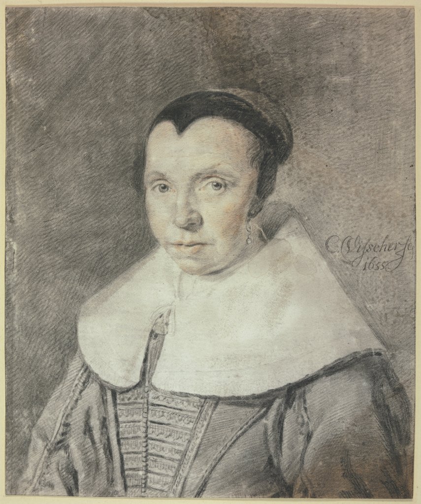 Alte Frau mit schwarzer Haube und großem weißen Kragen, Cornelis Visscher