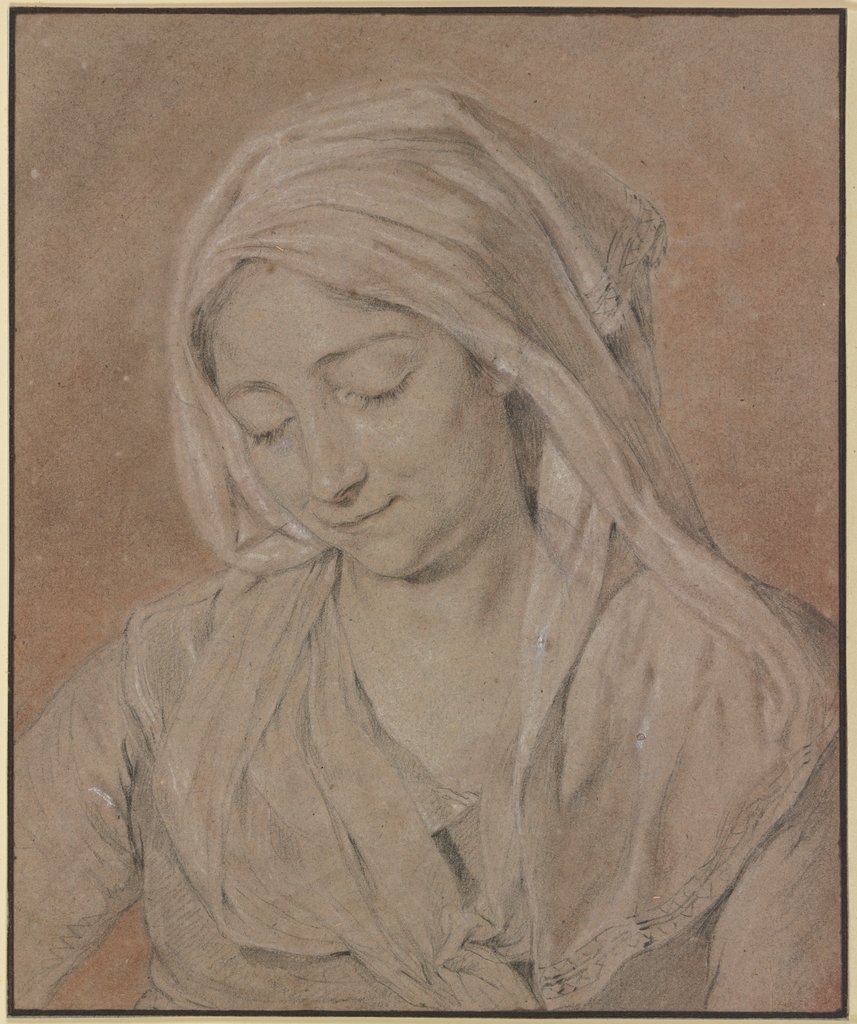 Brustbild einer niederblickenden Frau mit Kopftuch, Nicolas-Bernard Lépicié