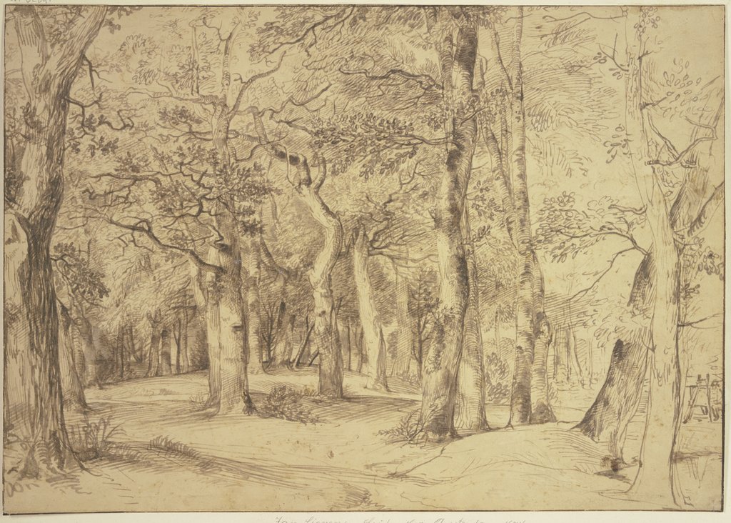 Das Innere eines Waldes, rechts sitzt ein Maler an der Staffelei, Jan Lievens