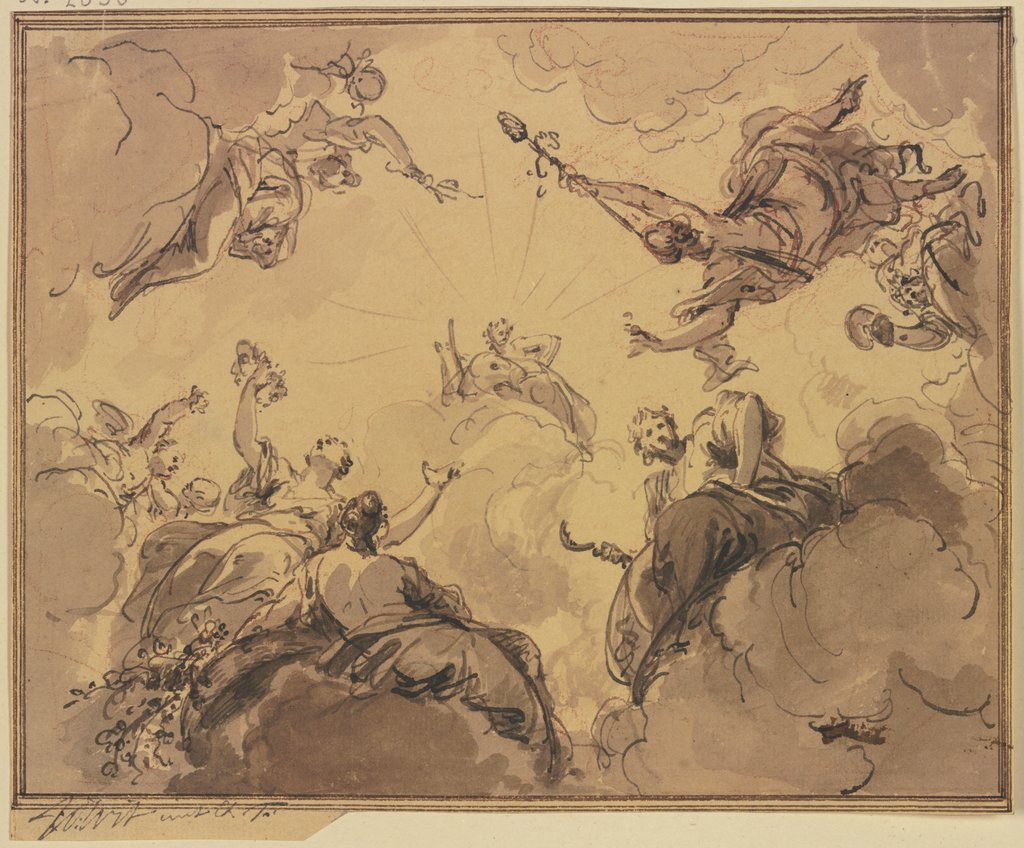 Apollo umgeben von Bacchus, Ceres, Flora und anderen Gottheiten, Jacob de Wit