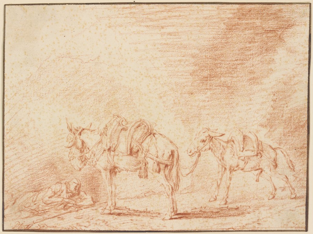 Ruhender Mann bei zwei Eseln, Philips Wouwerman