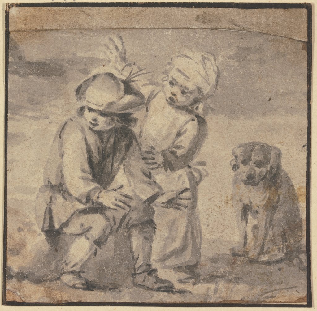 Zwei Knaben bei einem Hunde, der rechts sitzt, Philips Wouwerman