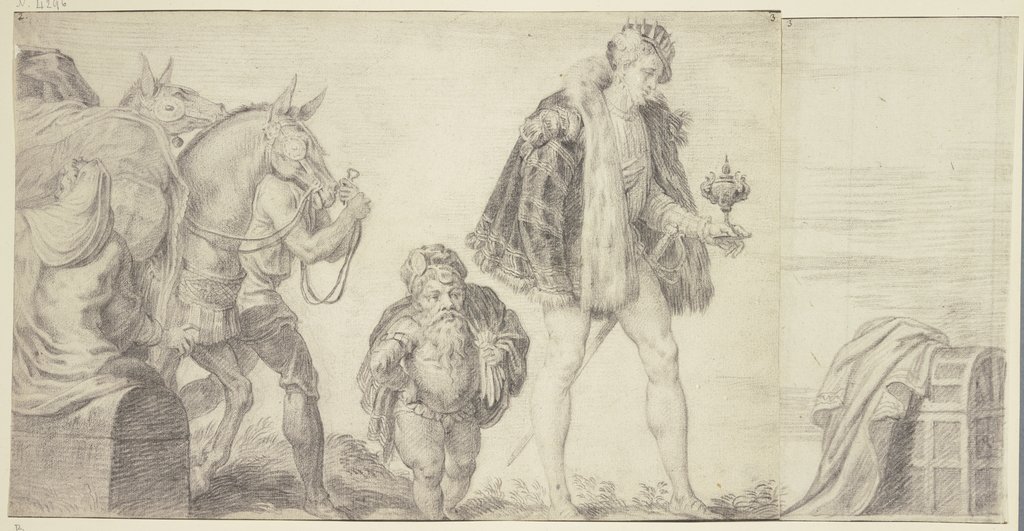 Die Anbetung der Könige, mit Balthasar, begleitet von einem Zwerg, Abraham van Diepenbeeck, nach Francesco Primaticcio