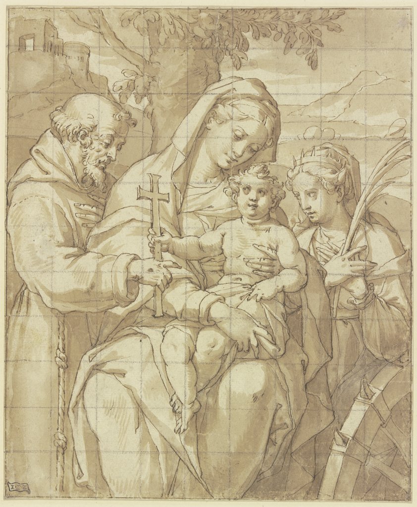Madonna mit Kind, dem Heiligem Franziskus und der Heiligen Katharina, Art des Baldassare Peruzzi;   ?