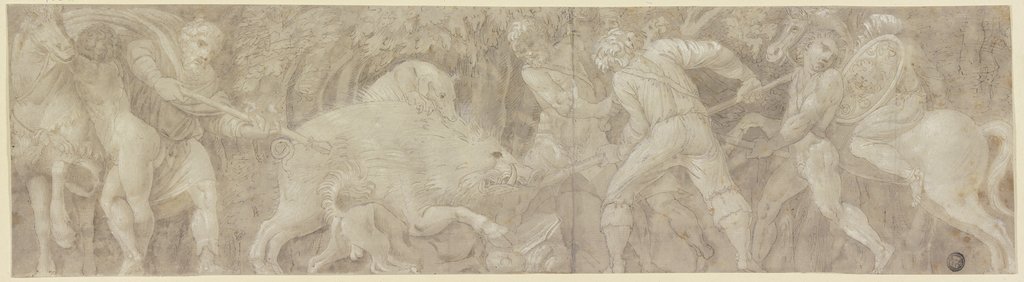 Eberjagd, Unbekannt, 17. Jahrhundert, nach Pietro Santi Bartoli, nach Polidoro da Caravaggio, nach Maturino da Firenze